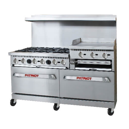 CPG 60 inch Nat-LP Gas 6 Burner Range w Griddle, Backsplash and Overshelf -  eZkwip Restaurant Equipment